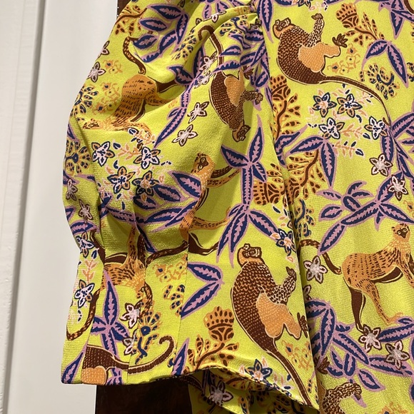 Saloni Women's 100% Silk Citron Bianca Midi Dress Citrus Monkey Print - Picture 5 of 8